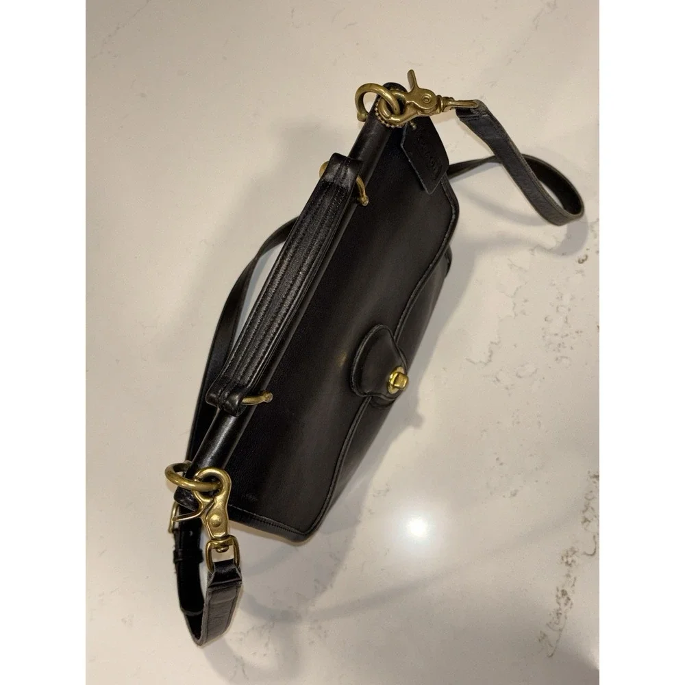 Vintage Coach 9927 Willis Purse Black Leather Turn Lock Top Handle Crossbody Bag